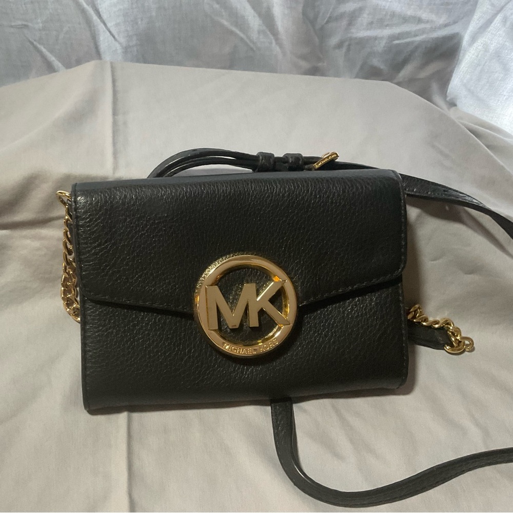 Michael Kors Black Leather Bag with Gold Accents